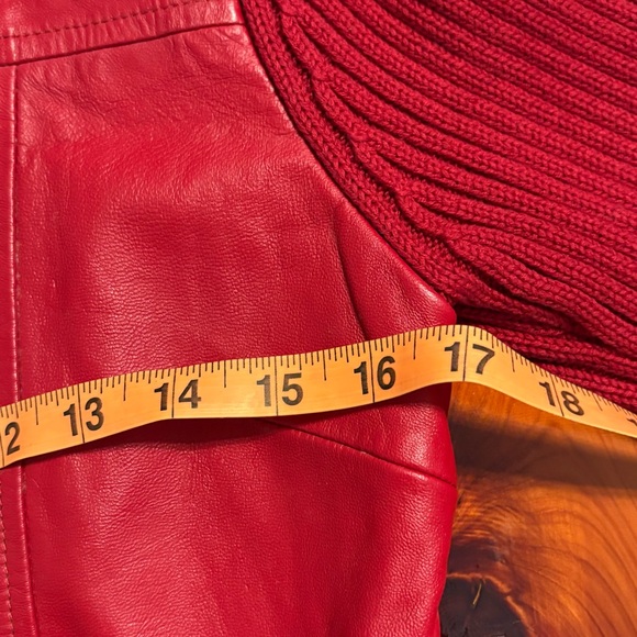 Vintage Maurice Sasson Red Leather Zip Sweater Jacket Women's Size Medium - Picture 8 of 11